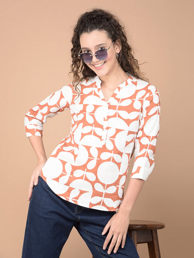 Orange Printed Top-Women Tops-Crimsoune Club