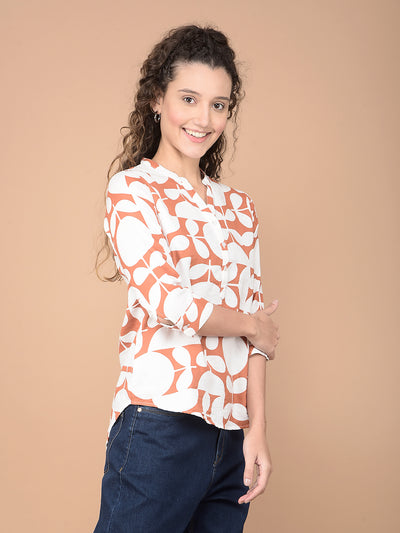 Orange Printed Top-Women Tops-Crimsoune Club