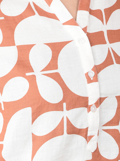 Orange Printed Top-Women Tops-Crimsoune Club