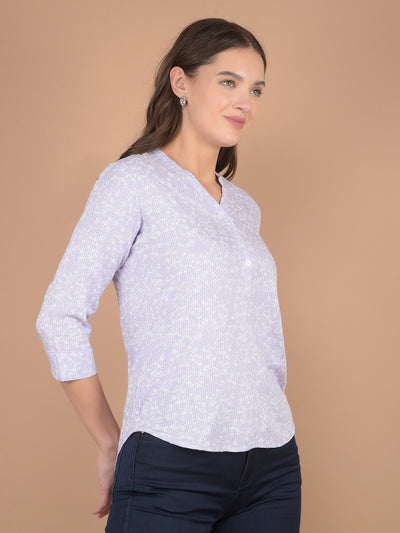 Purple Floral Print V-Neck Top-Women Tops-Crimsoune Club