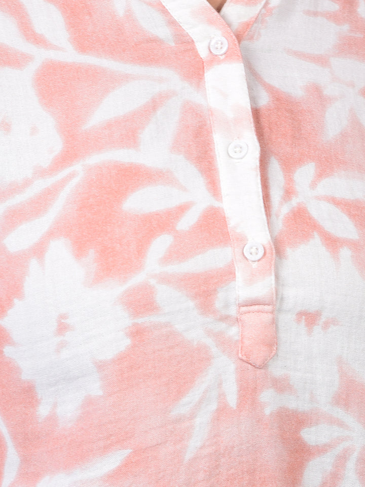 Women's Peach Floral Print 100% Cotton V-Neck Top-Women Tops-Crimsoune Club