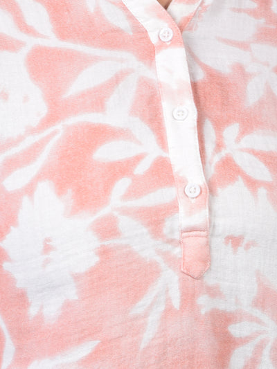 Women's Peach Floral Print 100% Cotton V-Neck Top-Women Tops-Crimsoune Club