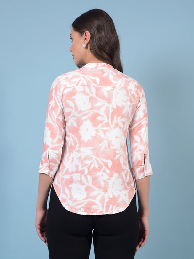 Women's Peach Floral Print 100% Cotton V-Neck Top-Women Tops-Crimsoune Club