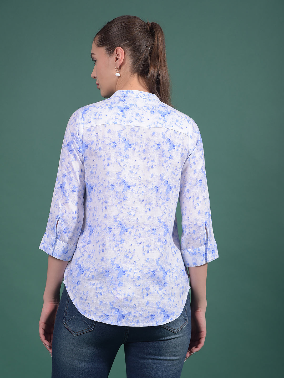Purple Floral Print Linen V-Neck Top-Women Tops-Crimsoune Club