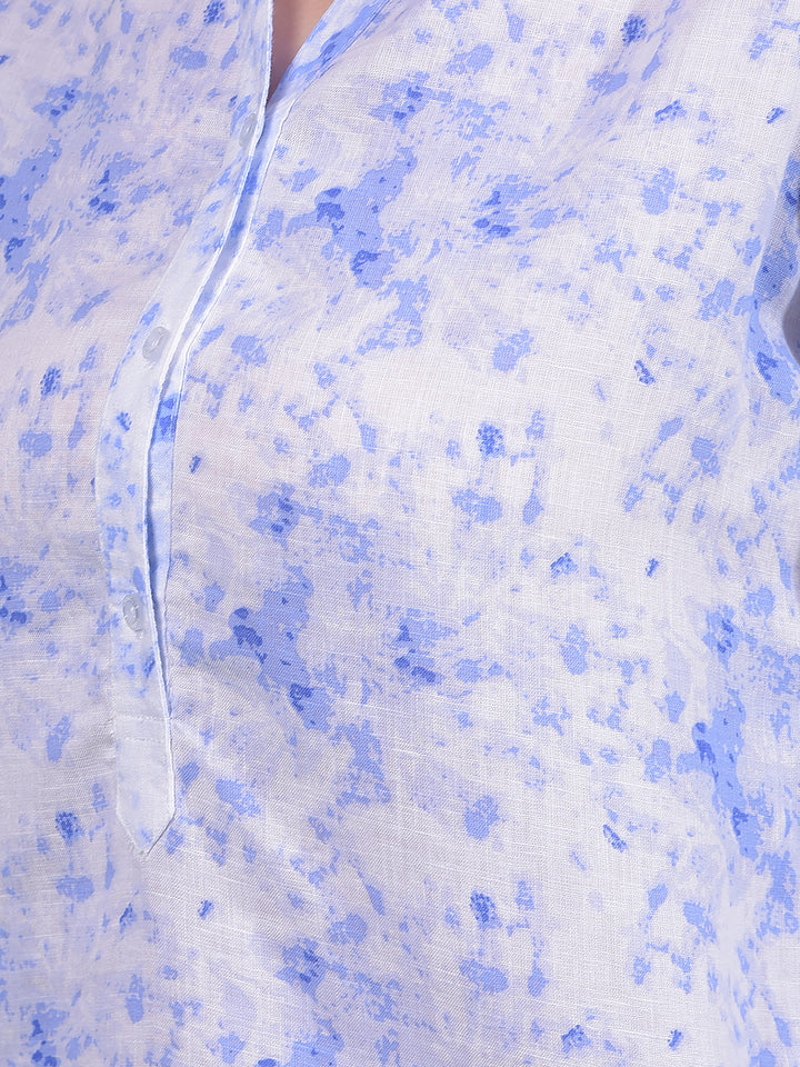 Purple Floral Print Linen V-Neck Top-Women Tops-Crimsoune Club