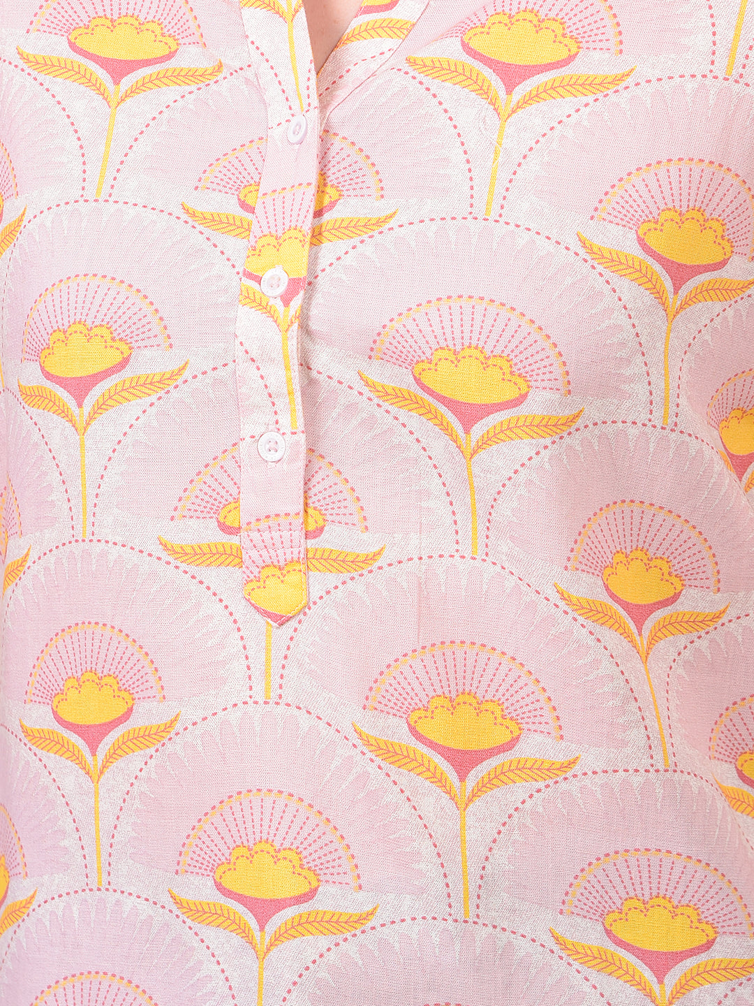 Women's Yellow Floral Print V-Neck Linen Top-Women Tops-Crimsoune Club