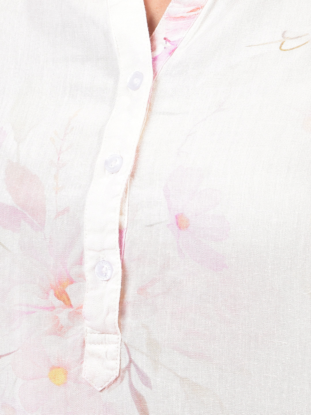 Peach Floral Print V-Neck Linen Top-Women Tops-Crimsoune Club