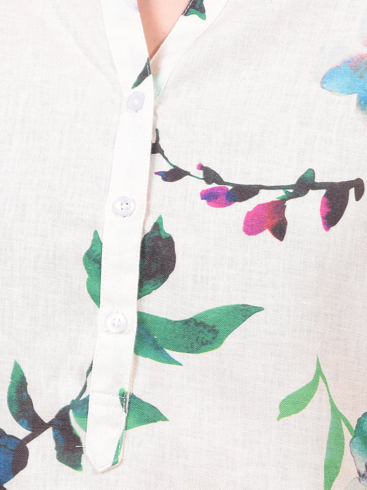 Women's Green Floral Print V-Neck Top-Women Tops-Crimsoune Club