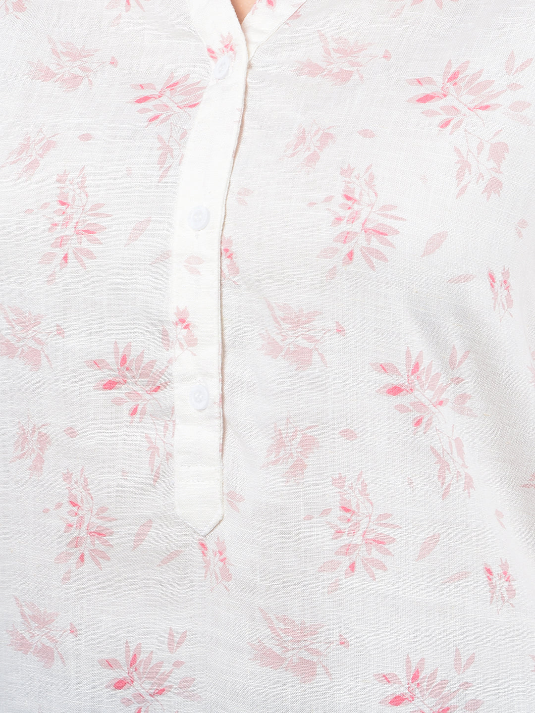 Peach Floral Print V-Neck Linen Top-Women Tops-Crimsoune Club