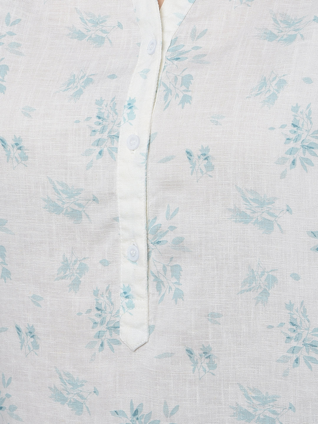 Green Floral Print V-Neck Linen Top-Women Tops-Crimsoune Club