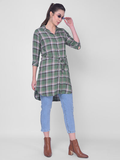 Green Checkered Shirt Dress-Women Dress-Crimsoune Club