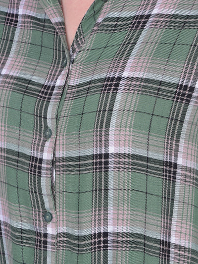 Green Checkered Shirt Dress-Women Dress-Crimsoune Club