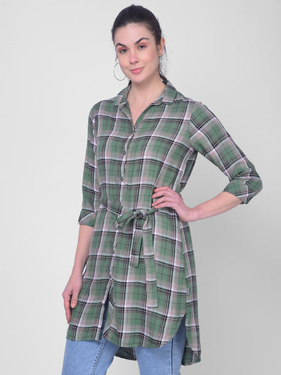 Green Checkered Shirt Dress-Women Dress-Crimsoune Club