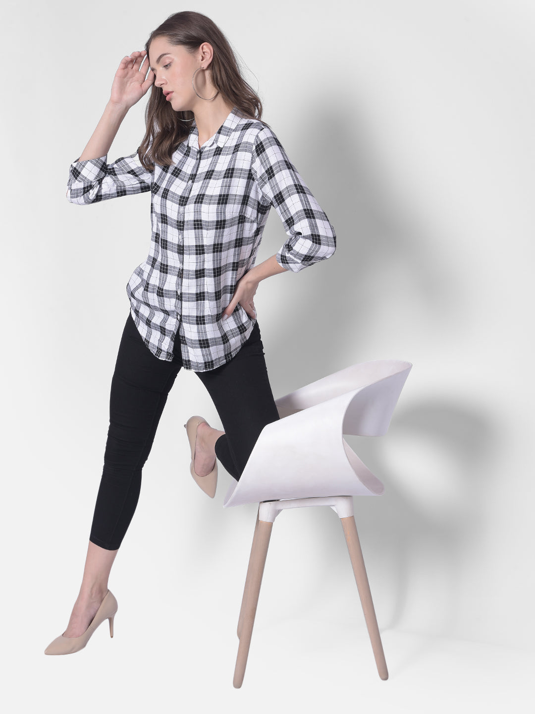 White Checked Shirt-Women Shirts-Crimsoune Club