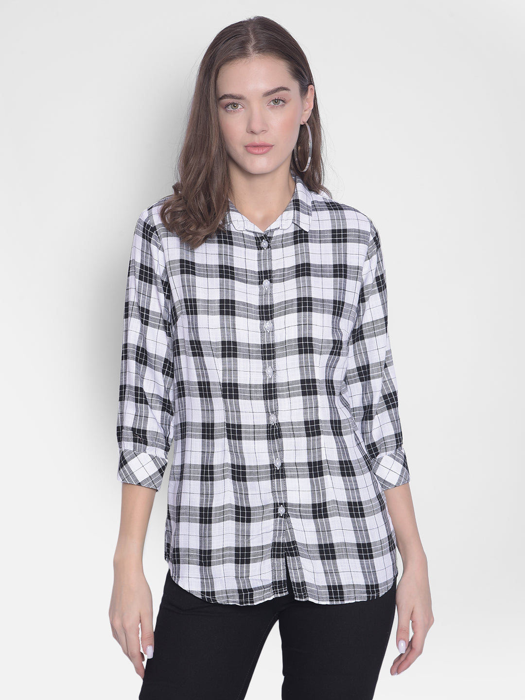 White Checked Shirt-Women Shirts-Crimsoune Club