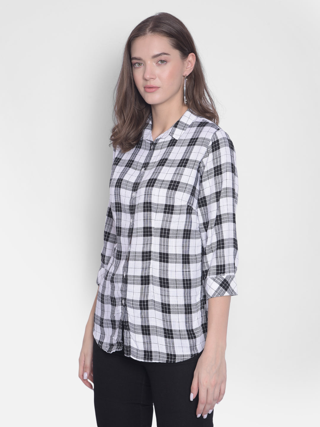 White Checked Shirt-Women Shirts-Crimsoune Club