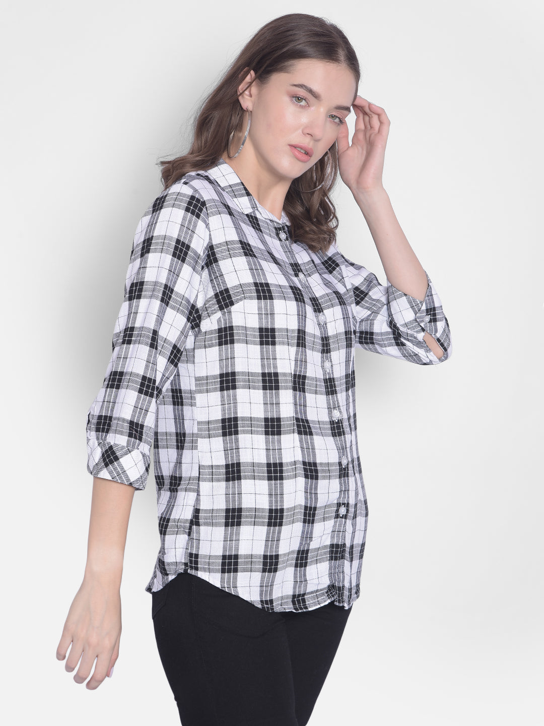 White Checked Shirt-Women Shirts-Crimsoune Club