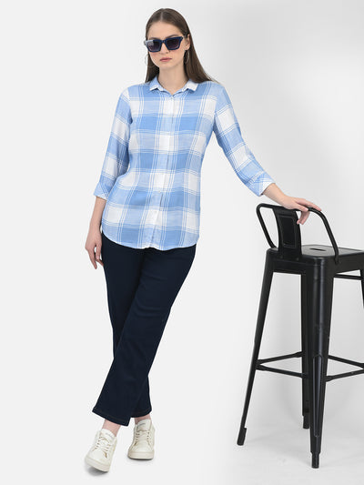 Checked Blue Shirt-Women Shirts-Crimsoune Club