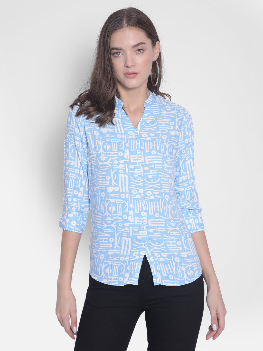 Printed Blue Shirt-Women Shirts-Crimsoune Club