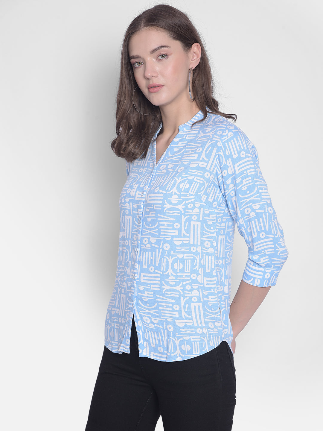 Blue Printed Shirt-Women Shirts-Crimsoune Club