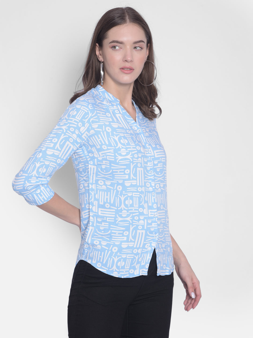 Printed Blue Shirt-Women Shirts-Crimsoune Club