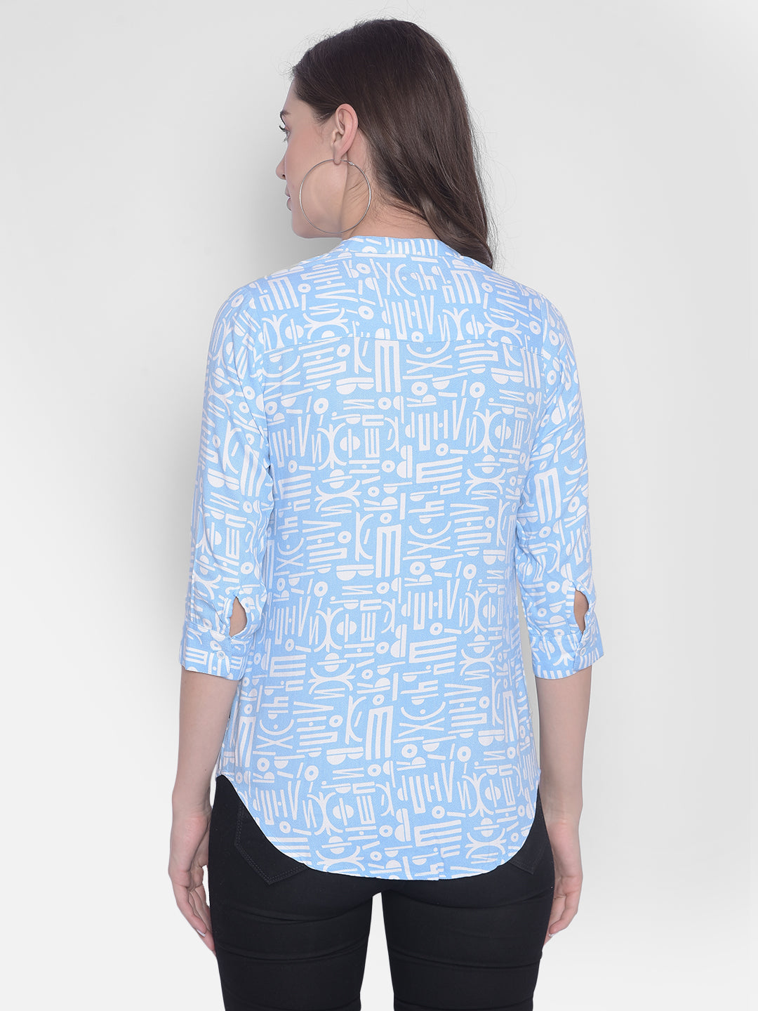 Printed Blue Shirt-Women Shirts-Crimsoune Club