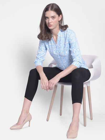 Printed Blue Shirt-Women Shirts-Crimsoune Club