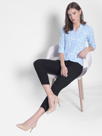 Printed Blue Shirt-Women Shirts-Crimsoune Club