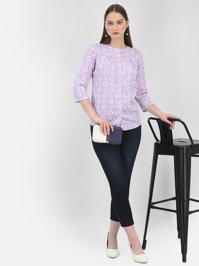 Purple Linen Floral Print Shirt-Women Shirts-Crimsoune Club