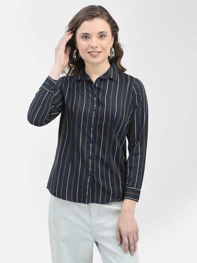 Navy Blue Striped Shirt-Women Shirts-Crimsoune Club