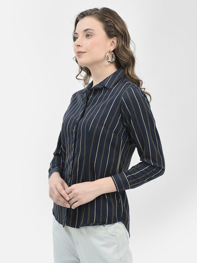 Navy Blue Striped Shirt-Women Shirts-Crimsoune Club