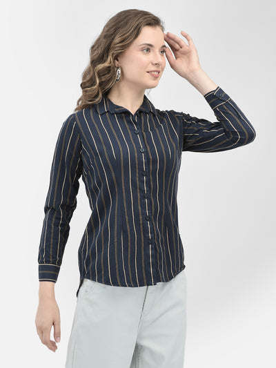 Navy Blue Striped Shirt-Women Shirts-Crimsoune Club