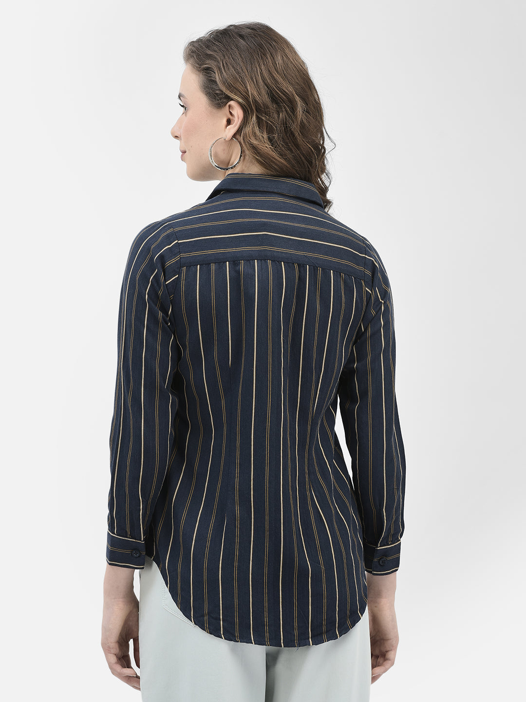 Navy Blue Striped Shirt-Women Shirts-Crimsoune Club