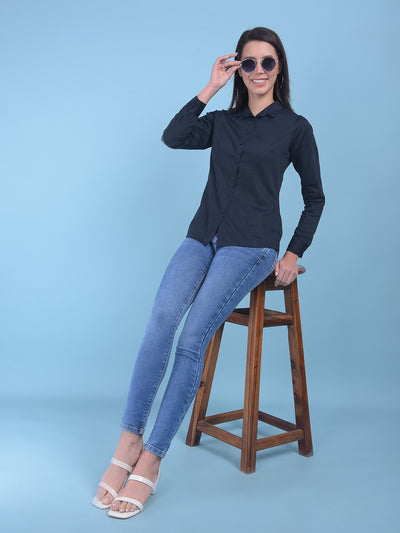 Navy Blue Shirt-Women Shirts-Crimsoune Club