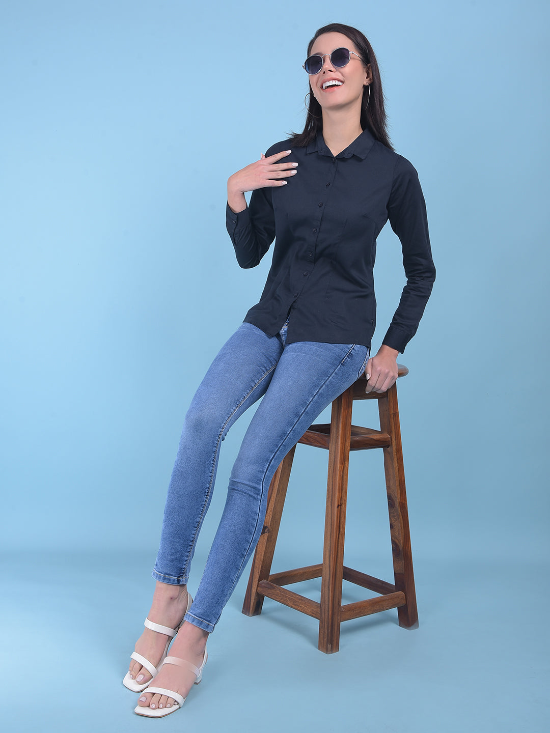 Navy Blue Shirt-Women Shirts-Crimsoune Club