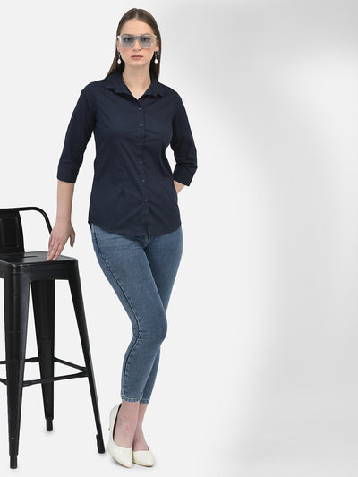 Navy Blue Shirt-Women Shirts-Crimsoune Club