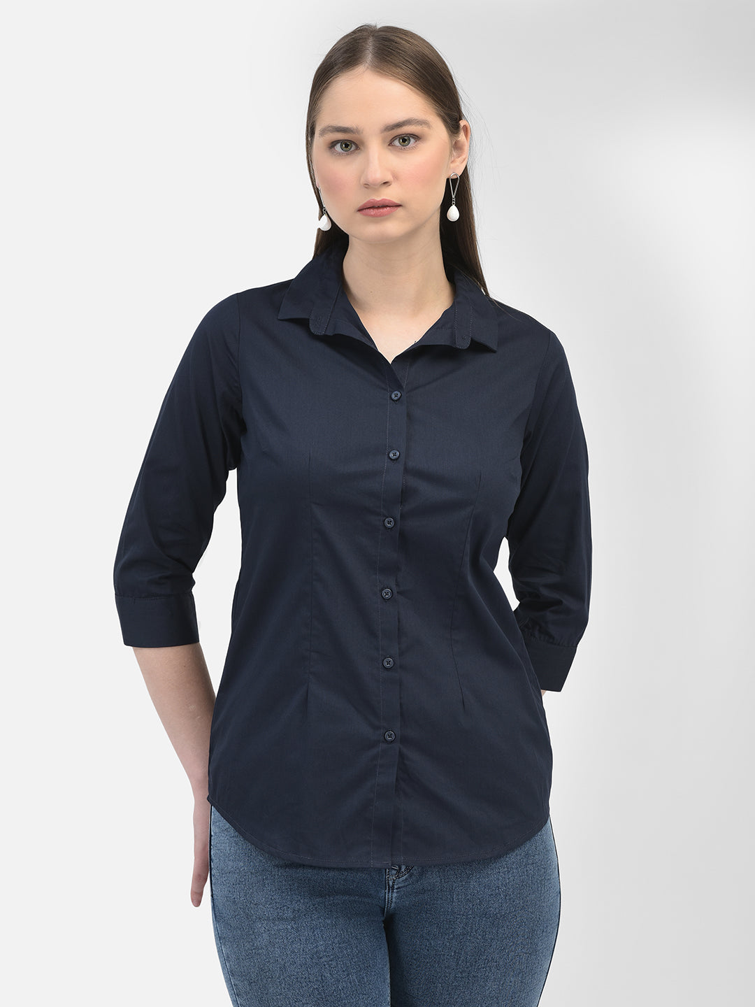 Navy Blue Shirt-Women Shirts-Crimsoune Club