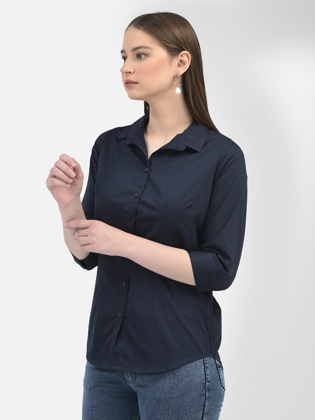 Navy Blue Shirt-Women Shirts-Crimsoune Club