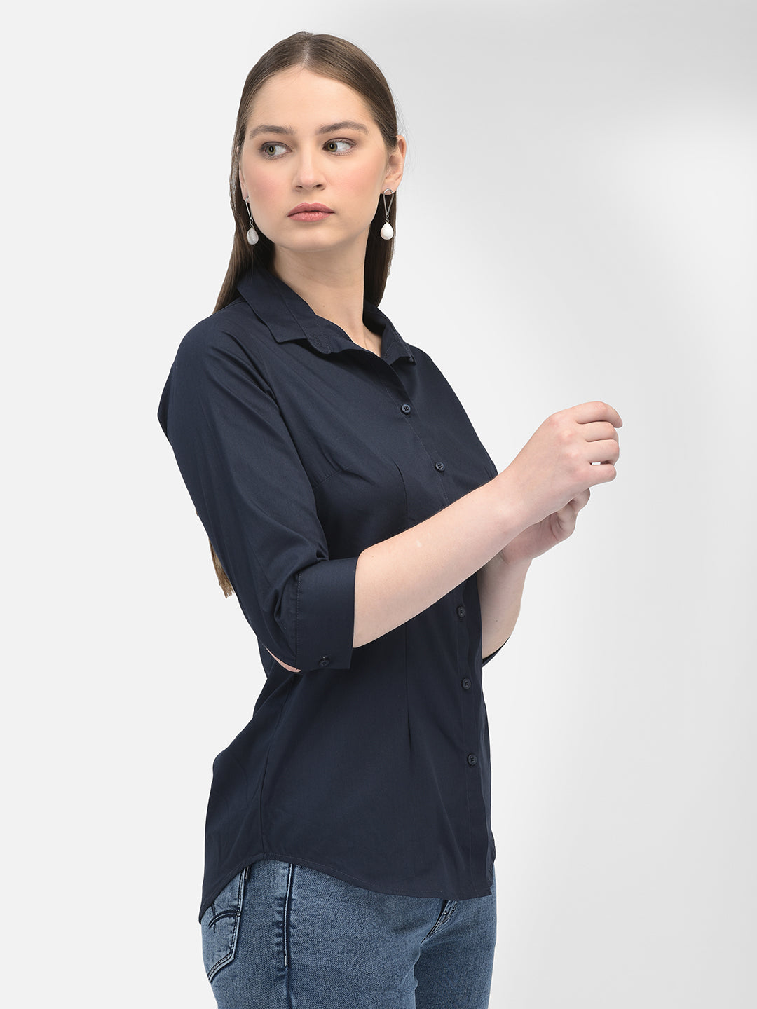 Navy Blue Shirt-Women Shirts-Crimsoune Club