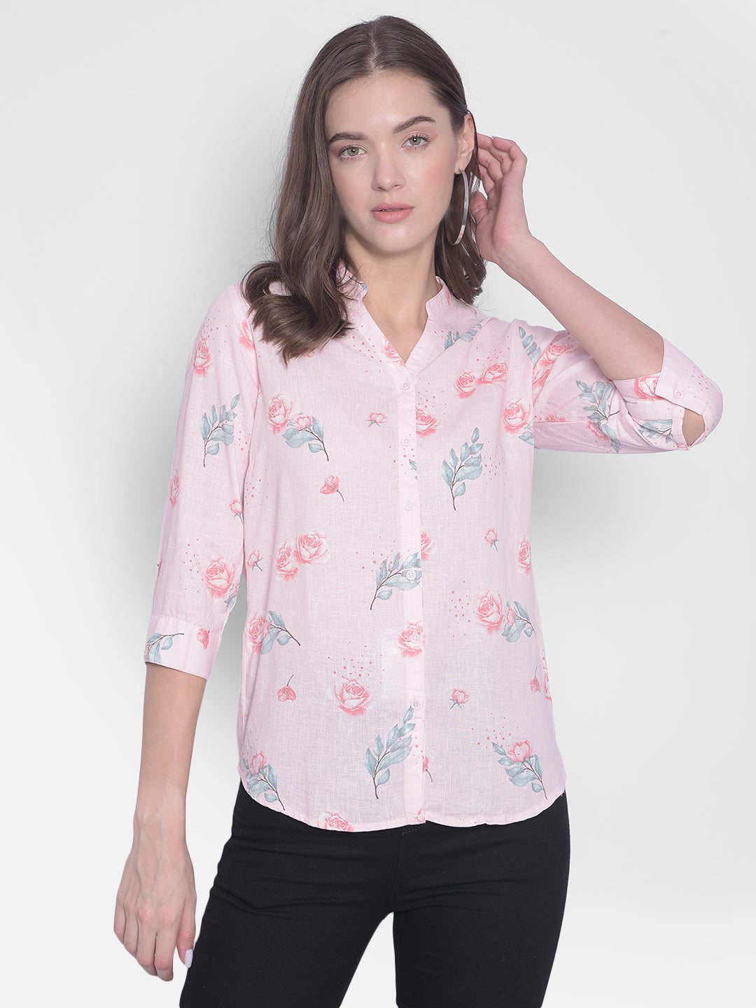 Pink Floral Shirt-Women Shirts-Crimsoune Club