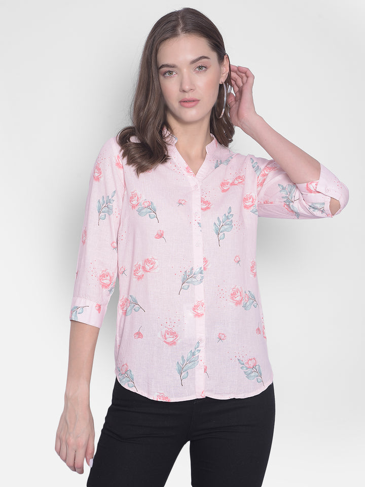 Pink Floral Shirt-Women Shirts-Crimsoune Club