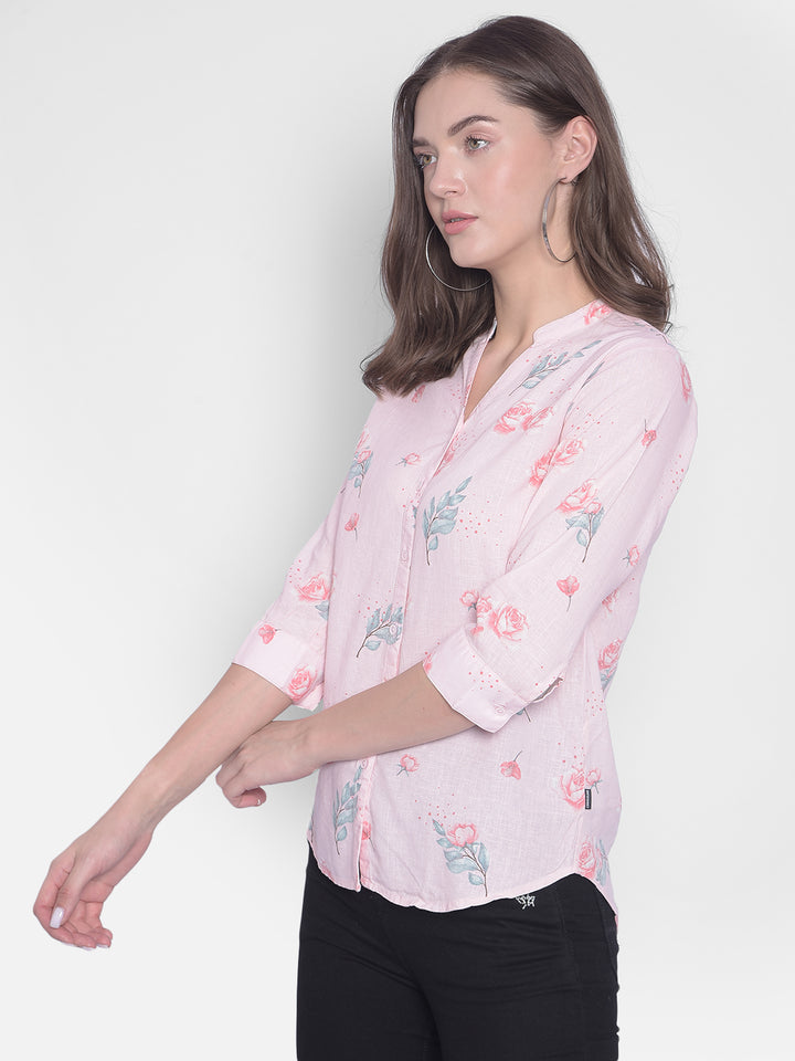 Pink Floral Shirt-Women Shirts-Crimsoune Club