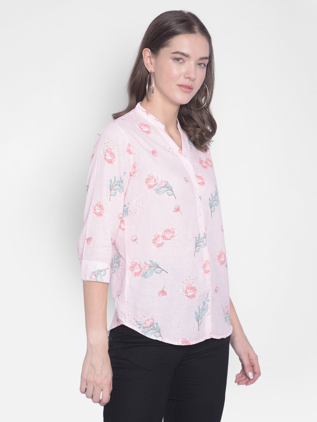 Pink Floral Shirt-Women Shirts-Crimsoune Club