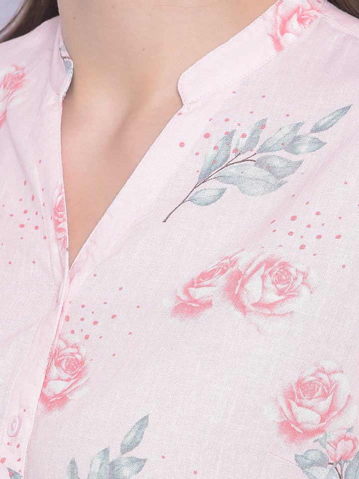 Pink Floral Shirt-Women Shirts-Crimsoune Club