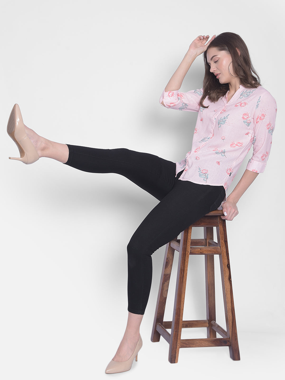 Pink Floral Shirt-Women Shirts-Crimsoune Club