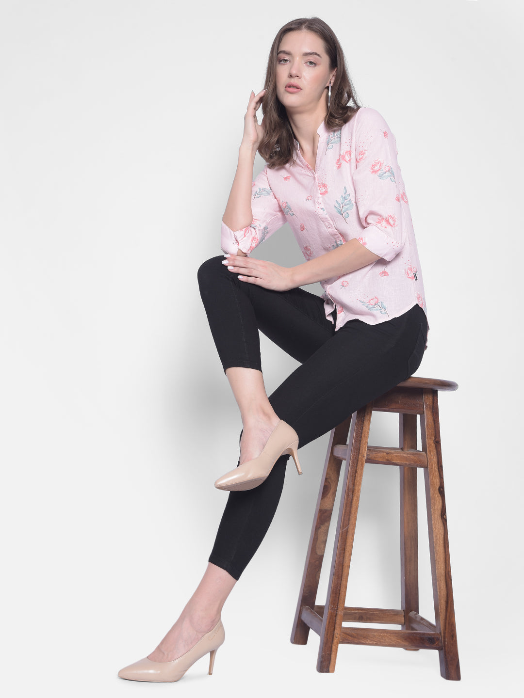 Pink Floral Shirt-Women Shirts-Crimsoune Club