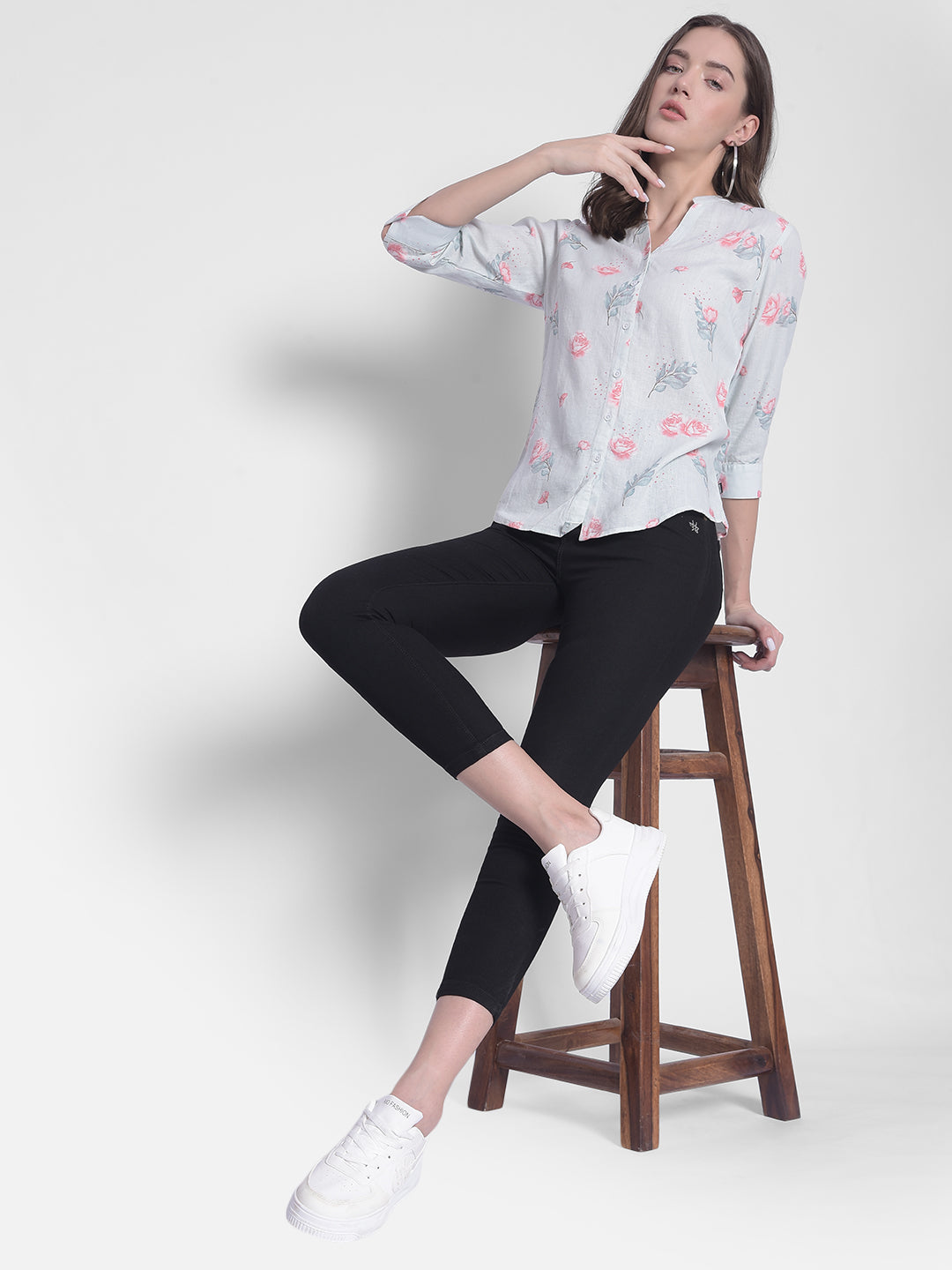 Green Floral Shirt-Women Shirts-Crimsoune Club