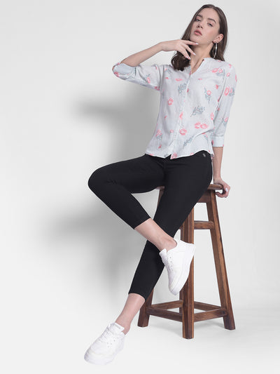 Green Floral Shirt-Women Shirts-Crimsoune Club