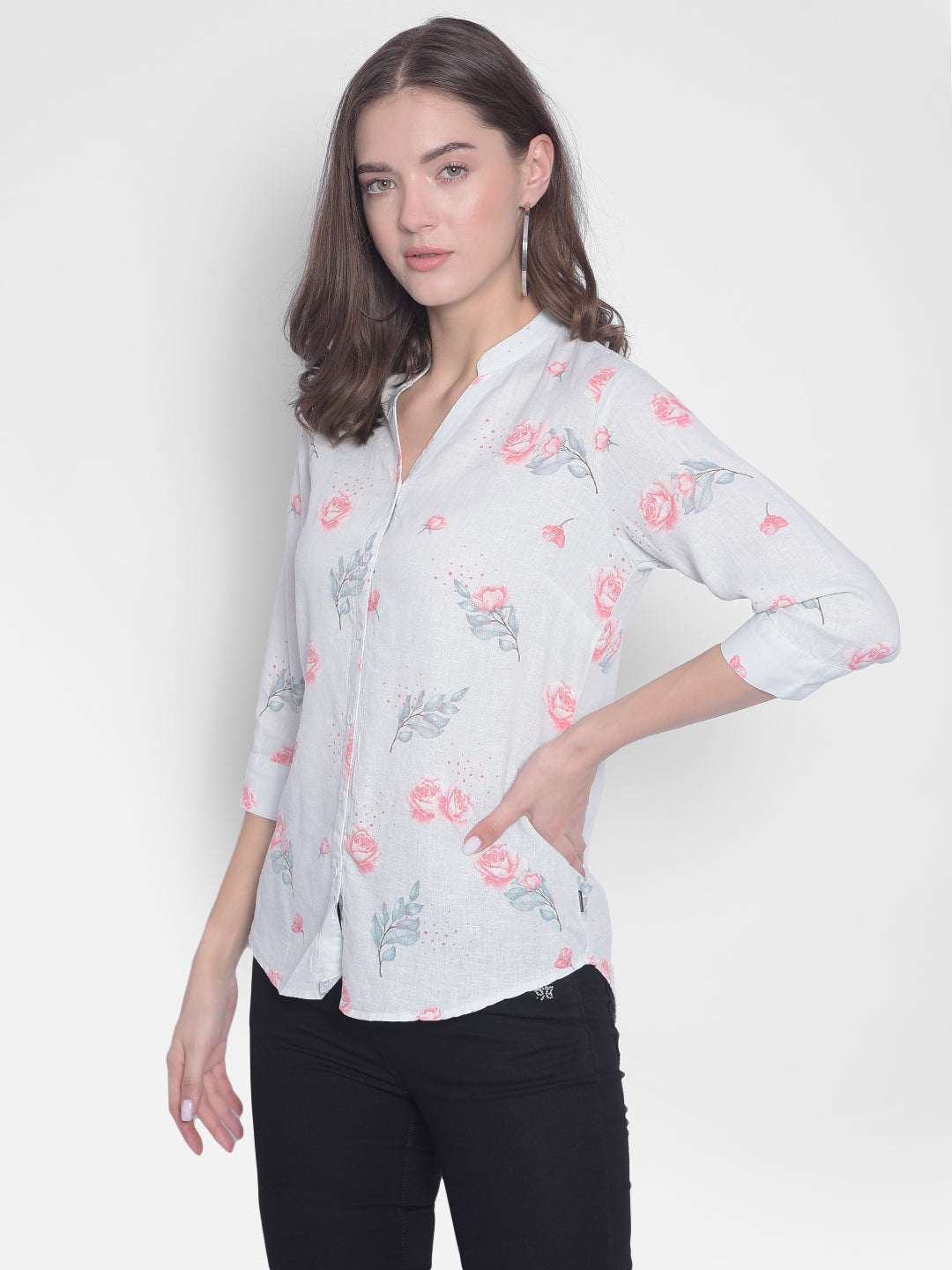 Green Floral Shirt-Women Shirts-Crimsoune Club