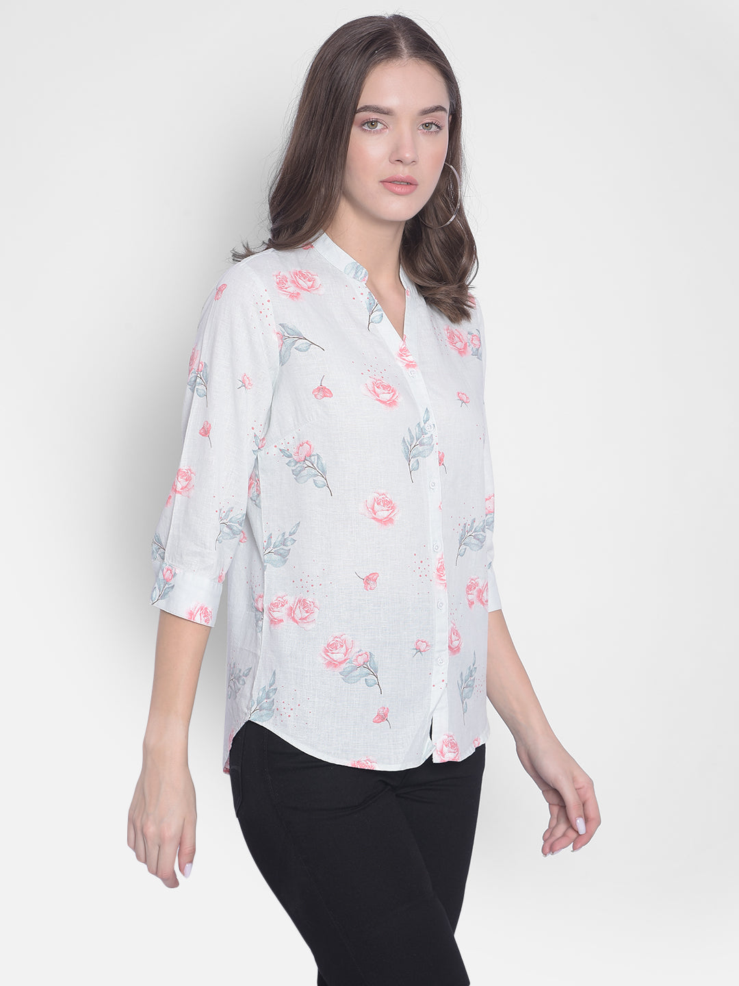 Green Floral Shirt-Women Shirts-Crimsoune Club